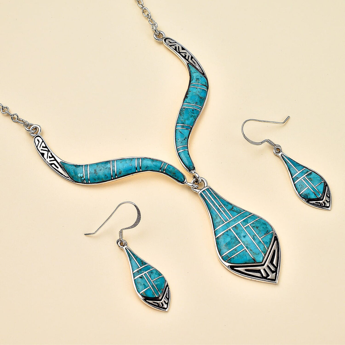 Santa Fe Collection - Artisan Crafted Kingman Turquoise Necklace (18-2 Inch Ext.) and Earrings in Sterling Silver 22.00 Ct, Silver Wt 33.00 Gms 3555164 1