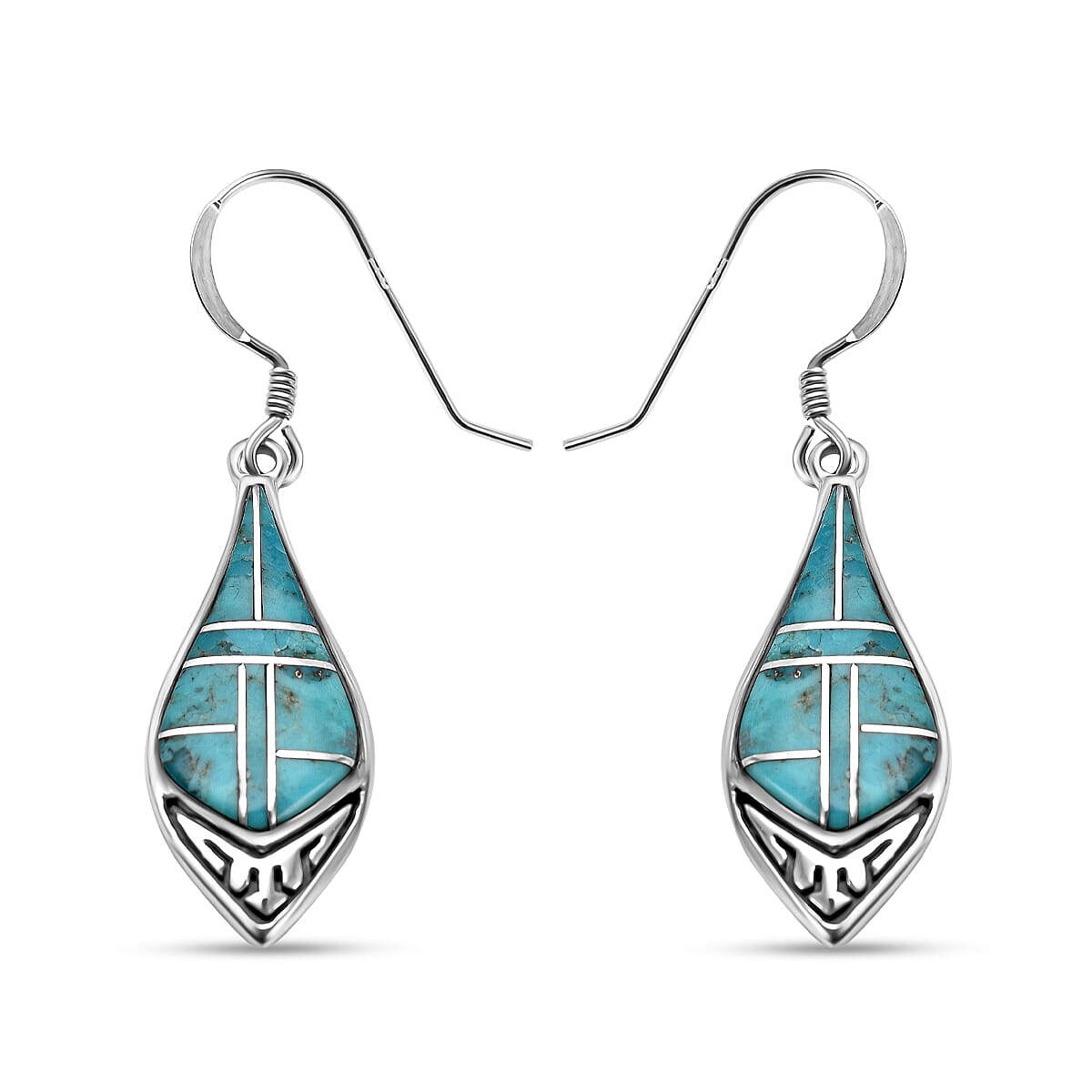 Santa Fe Collection - Artisan Crafted Kingman Turquoise Necklace (18-2 Inch Ext.) and Earrings in Sterling Silver 22.00 Ct, Silver Wt 33.00 Gms 3555164 3