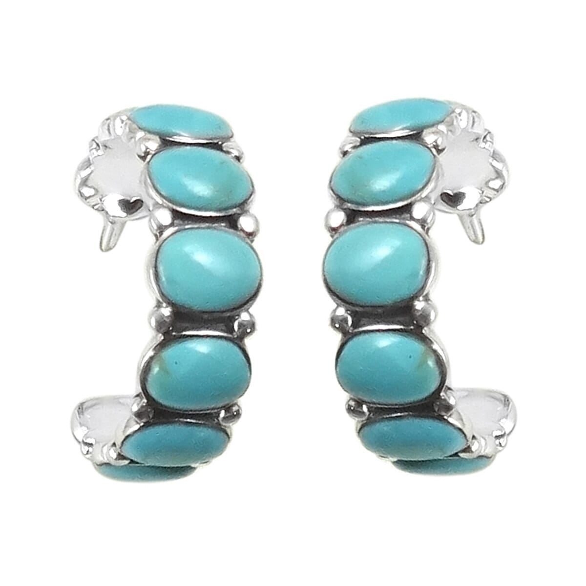 Santa Fe Collection 3.75 Ct. Kingman Turquoise J Hoop Earrings in Sterling Silver 7021456 0