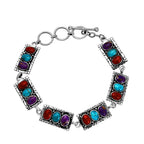Santa Fe Collection - Multi Gemstone Bracelet (Size - 7.5 With Extenders) With T-Bar clasp  in Rhodium Overlay Sterling Silver 5.85 Ct, Silver Wt.13.30 Gms