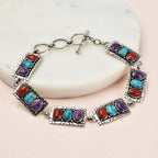 Santa Fe Collection - Multi Gemstone Bracelet (Size - 7.5 With Extenders) With T-Bar clasp  in Rhodium Overlay Sterling Silver 5.85 Ct, Silver Wt.13.30 Gms