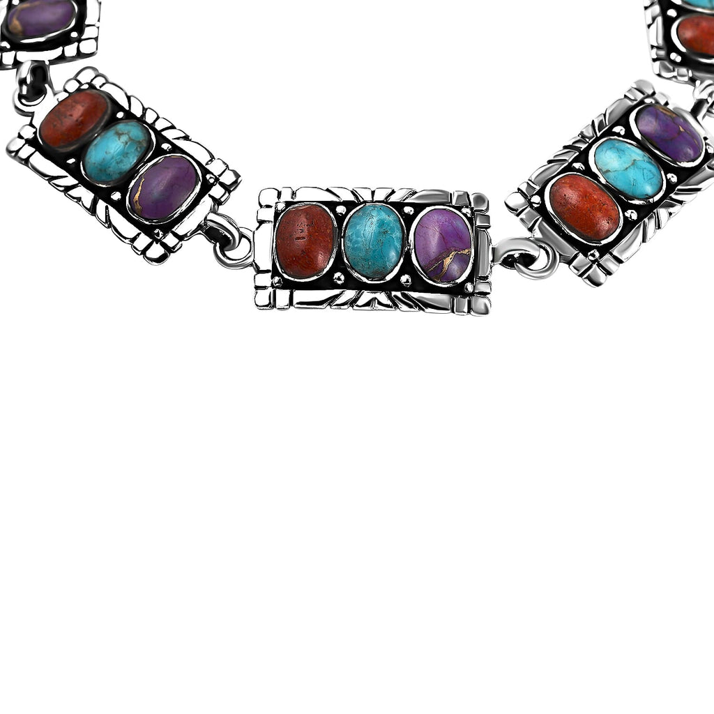 Santa Fe Collection - Multi Gemstone Bracelet (Size - 7.5 With Extenders) With T-Bar clasp  in Rhodium Overlay Sterling Silver 5.85 Ct, Silver Wt.13.30 Gms