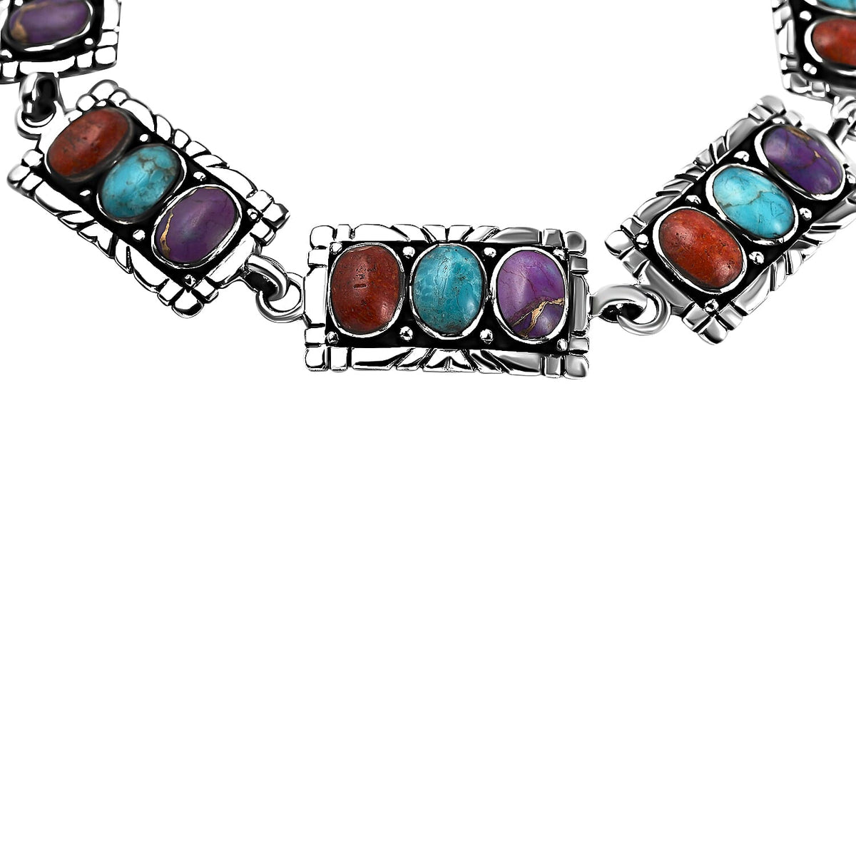 Santa Fe Collection - Multi Gemstone Bracelet (Size - 7.5 With Extenders) With T-Bar clasp  in Rhodium Overlay Sterling Silver 5.85 Ct, Silver Wt.13.30 Gms 7186958 2