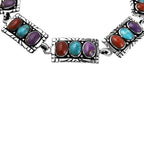 Santa Fe Collection - Multi Gemstone Bracelet (Size - 7.5 With Extenders) With T-Bar clasp  in Rhodium Overlay Sterling Silver 5.85 Ct, Silver Wt.13.30 Gms