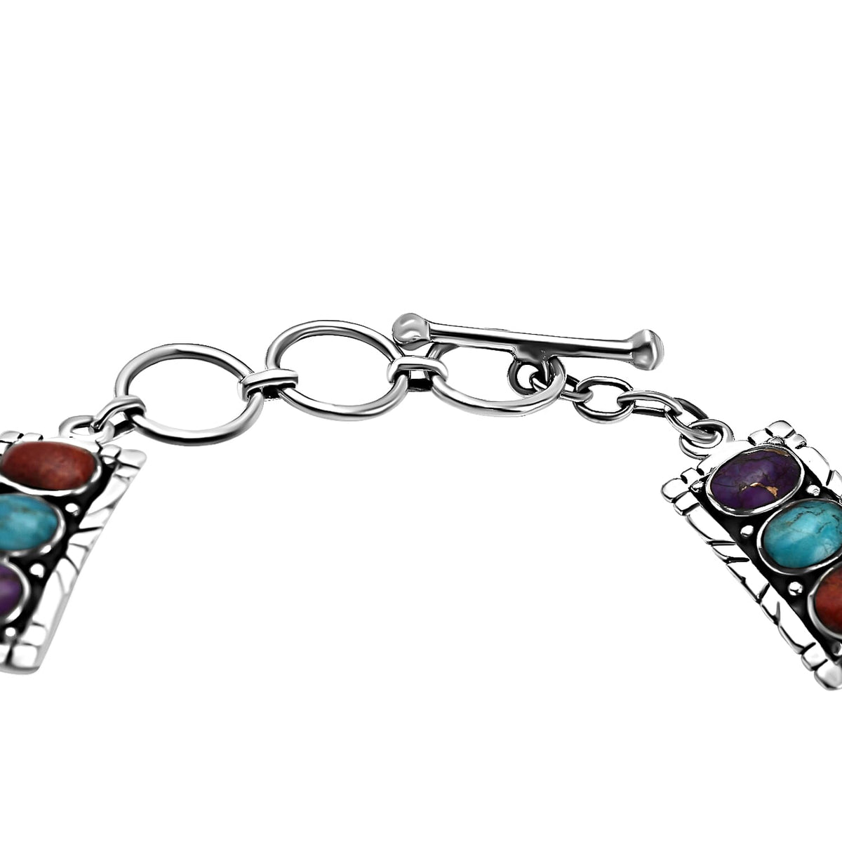 Santa Fe Collection - Multi Gemstone Bracelet (Size - 7.5 With Extenders) With T-Bar clasp  in Rhodium Overlay Sterling Silver 5.85 Ct, Silver Wt.13.30 Gms 7186958 3
