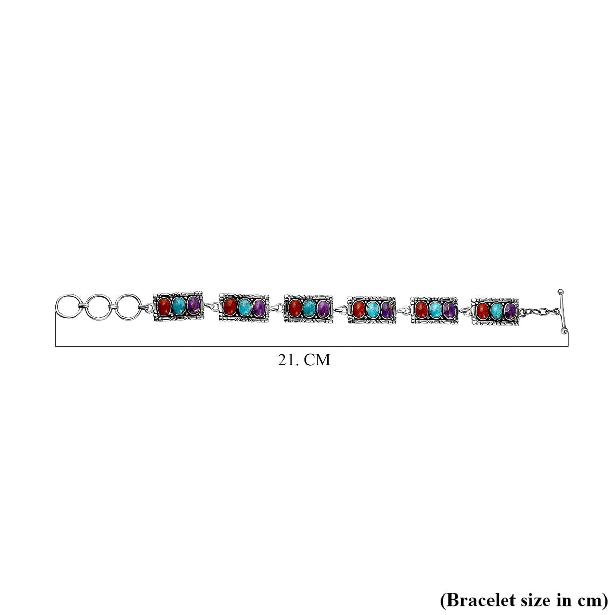 Santa Fe Collection - Multi Gemstone Bracelet (Size - 7.5 With Extenders) With T-Bar clasp  in Rhodium Overlay Sterling Silver 5.85 Ct, Silver Wt.13.30 Gms 7186958 4