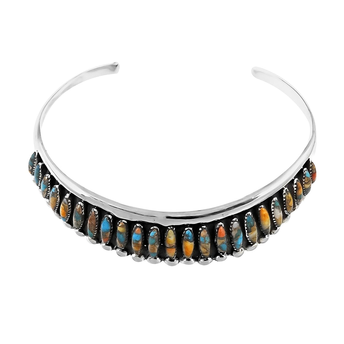 Santa Fe Collection - Spiny Turquoise Cuff Bangle (Size 6.5) in Sterling Silver, Silver Wt. 14.00 Gms 7021099 0