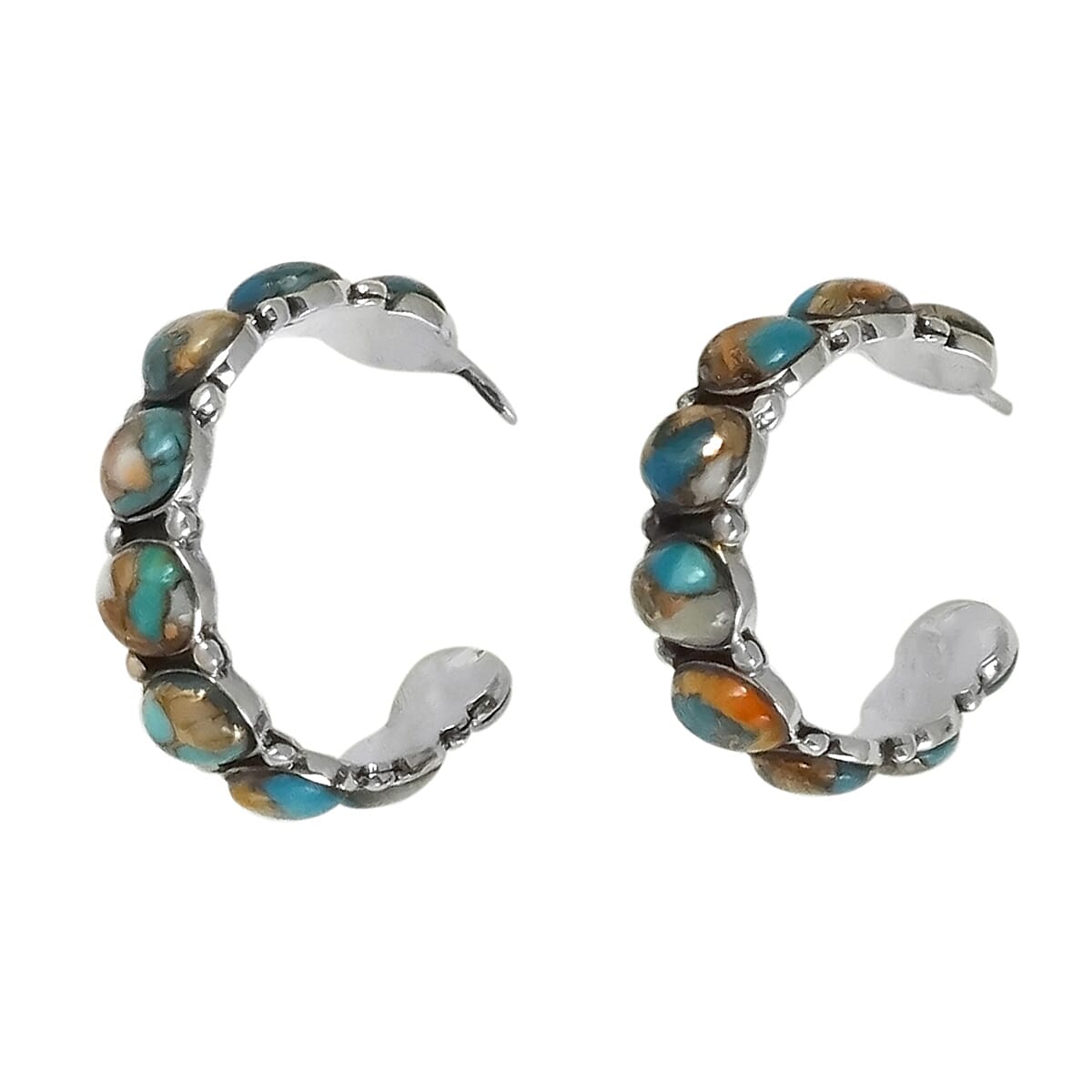 Santa Fe Collection 3.75 Ct. Spiny Turquoise J Hoop Earrings in Sterling Silver 7021464 0