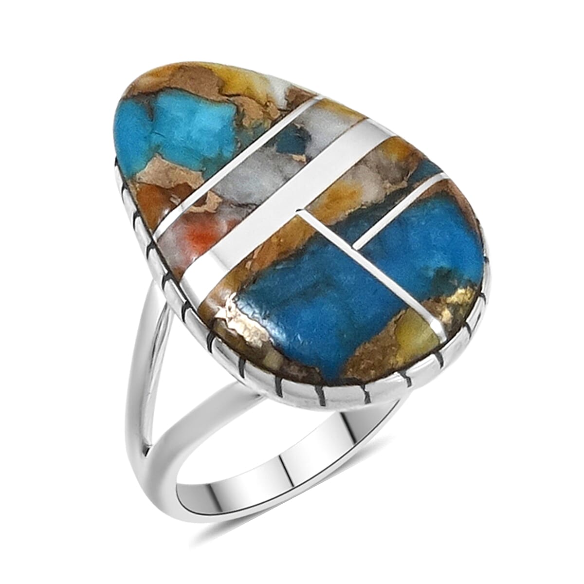 Santa Fe Collection - Spiny Turquoise Split Band Ring in Sterling Silver 7020907 0