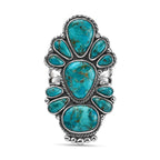 Santa Fe Collection - Turquoise Ring in Rhodium Overlay Sterling Silver 1.45 Ct, Silver Wt. 7.10 Gms