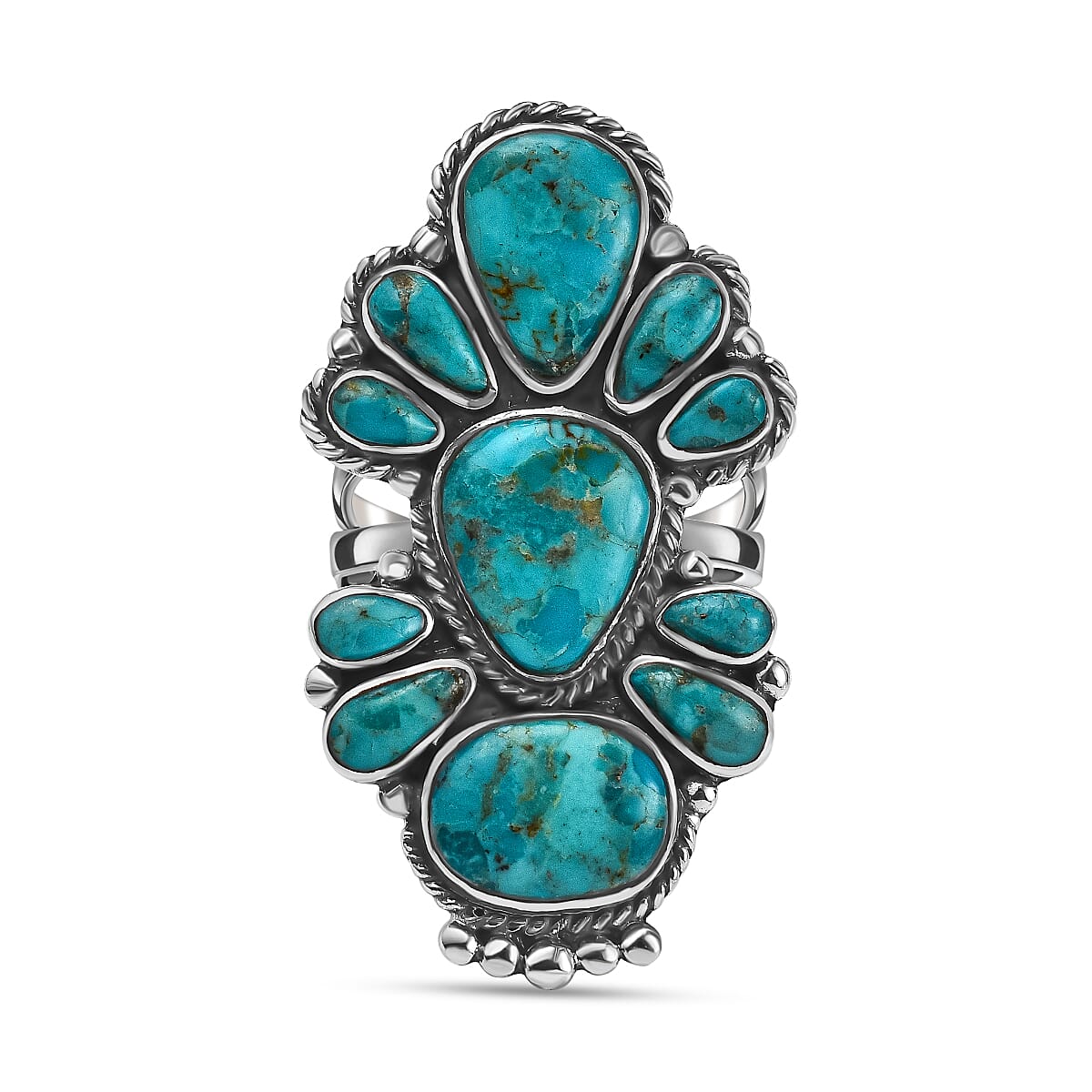 Santa Fe Collection - Turquoise Ring in Rhodium Overlay Sterling Silver 1.45 Ct, Silver Wt. 7.10 Gms 7187521 0