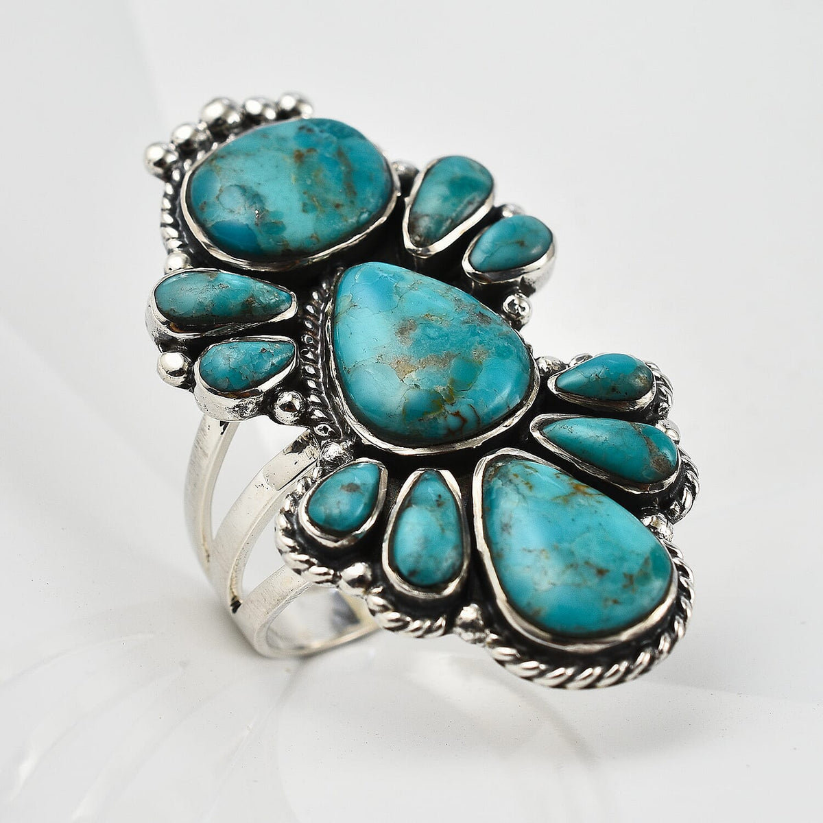 Santa Fe Collection - Turquoise Ring in Rhodium Overlay Sterling Silver 1.45 Ct, Silver Wt. 7.10 Gms 7187521 1