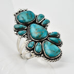 Santa Fe Collection - Turquoise Ring in Rhodium Overlay Sterling Silver 1.45 Ct, Silver Wt. 7.10 Gms