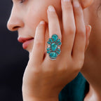 Santa Fe Collection - Turquoise Ring in Rhodium Overlay Sterling Silver 1.45 Ct, Silver Wt. 7.10 Gms
