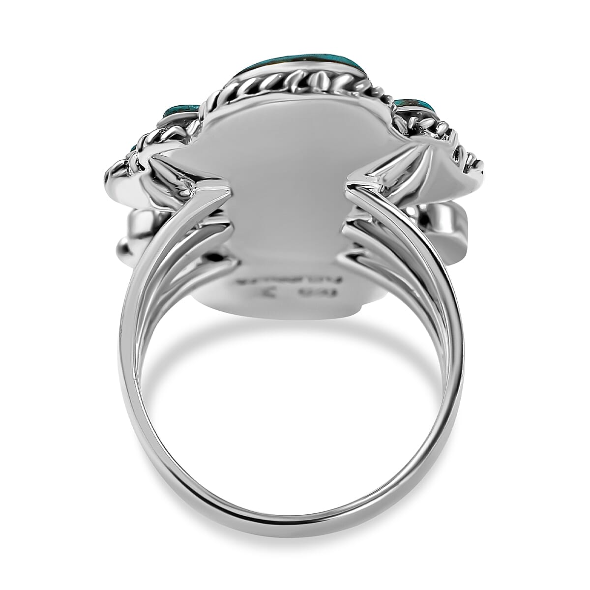 Santa Fe Collection - Turquoise Ring in Rhodium Overlay Sterling Silver 1.45 Ct, Silver Wt. 7.10 Gms 7187521 4