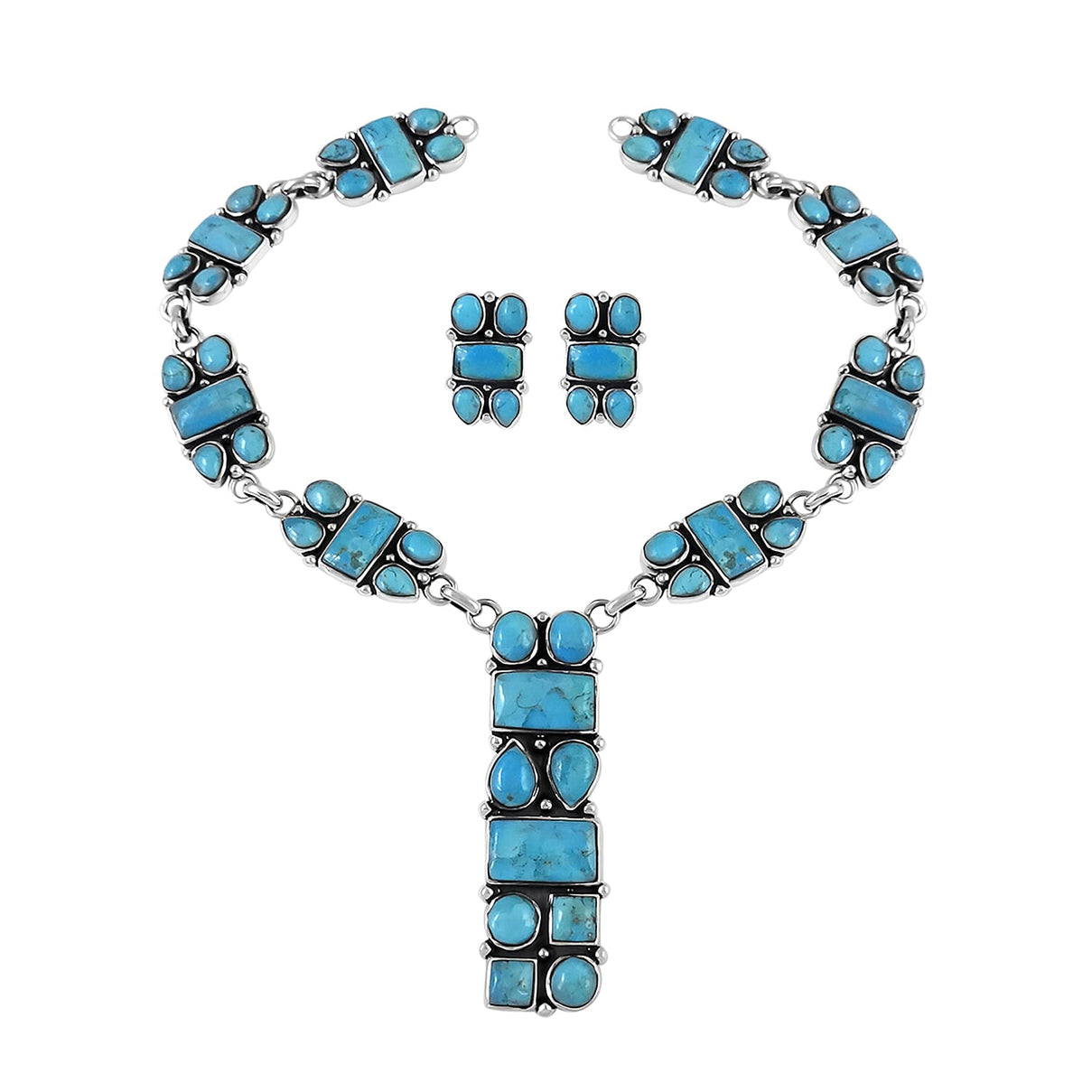 Santa Fe 2 Pc Set 51 Ct Turquoise Necklace in 18 inch and Earrings in Rhodium Plated Sterling Silver 6091310 0