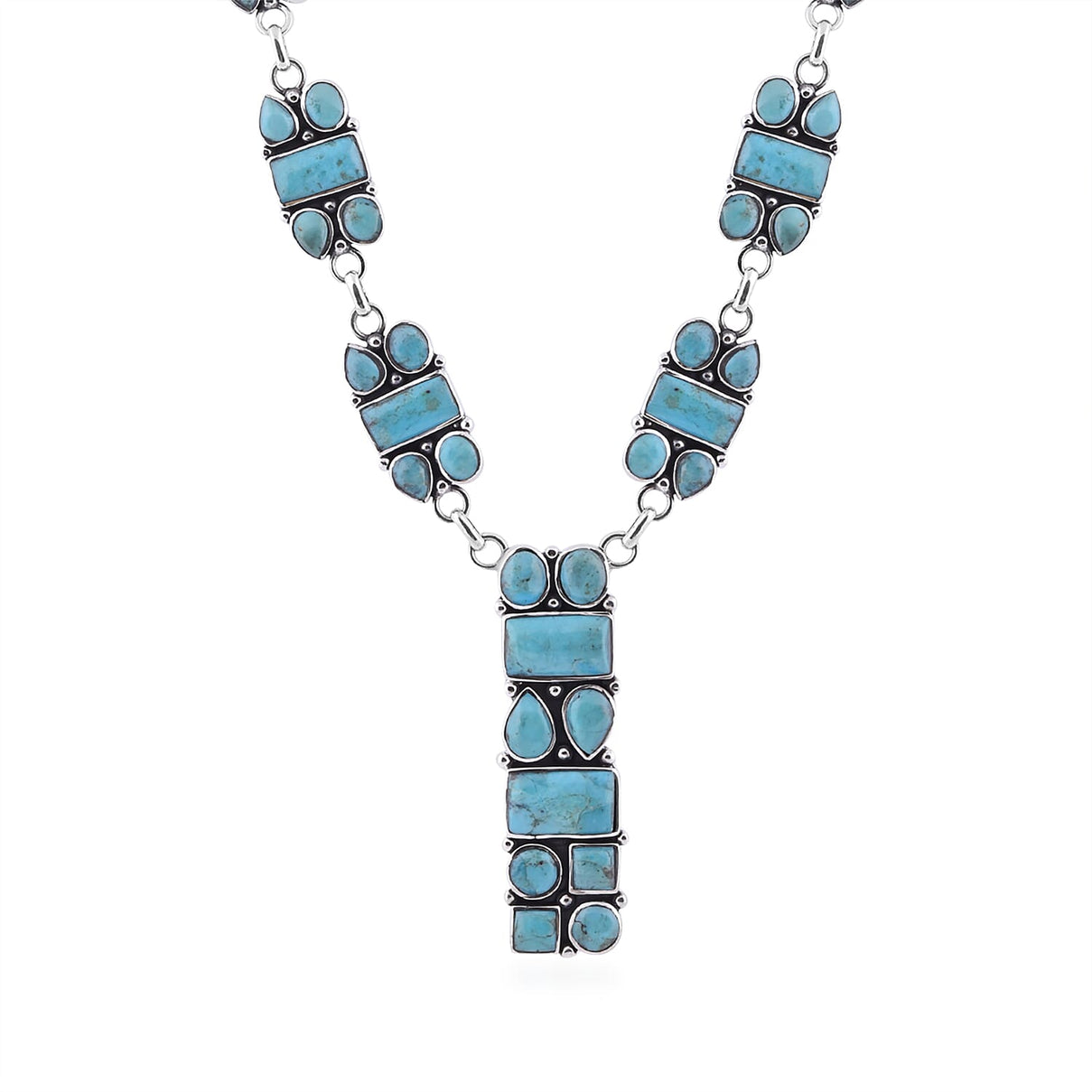 Santa Fe 2 Pc Set 51 Ct Turquoise Necklace in 18 inch and Earrings in Rhodium Plated Sterling Silver 6091310 3