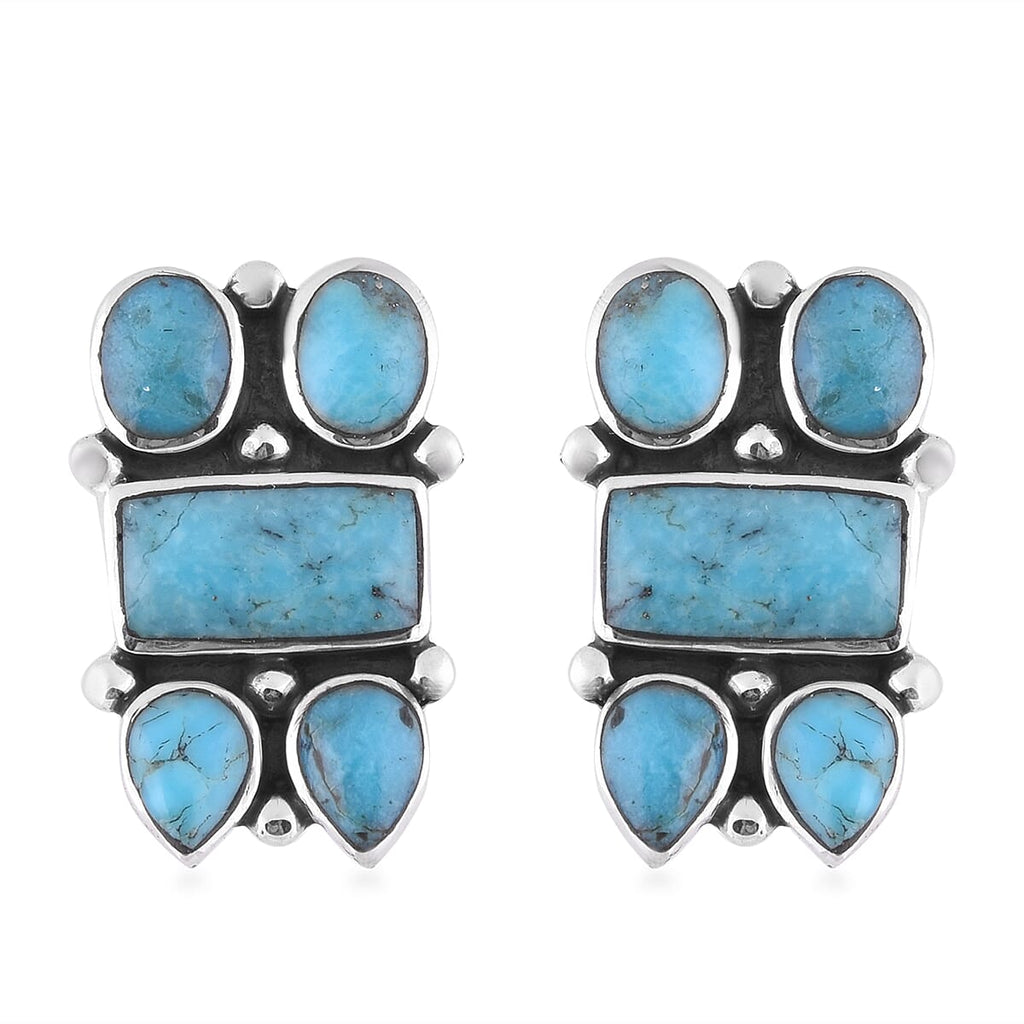Santa Fe Collection - 2 Piece Set Artisan Crafted Turquoise Necklace (Size 18-2 Inch Ext.) and Earrings in Rhodium Overlay Sterling Silver