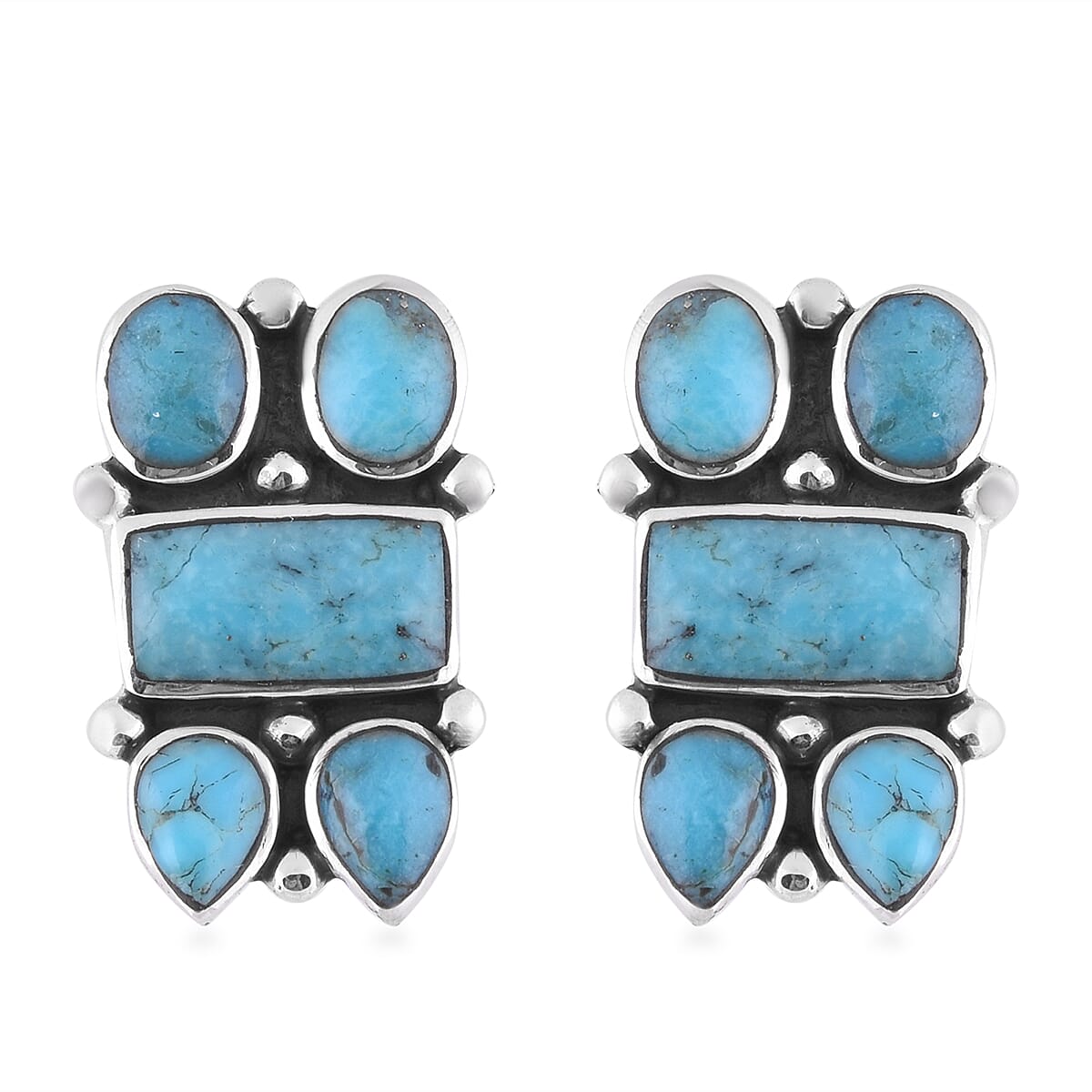 Santa Fe 2 Pc Set 51 Ct Turquoise Necklace in 18 inch and Earrings in Rhodium Plated Sterling Silver 6091310 5