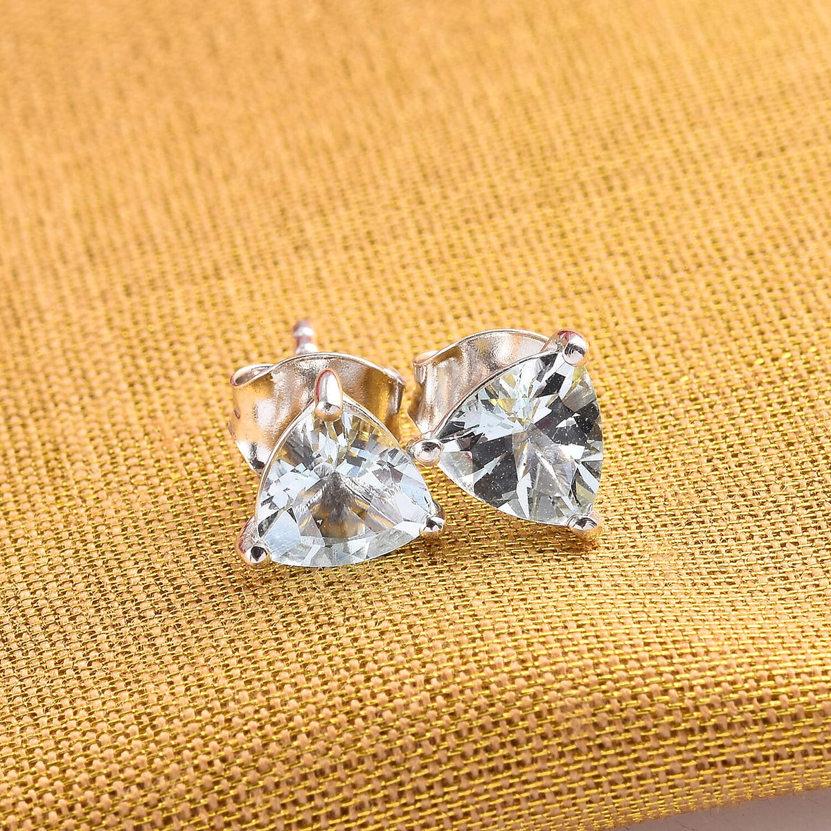 Santa Teresa Aquamarine Stud Earrings (with Push Back) in Platinum Plated Sterling Silver 1.15 Ct. 3754606 3