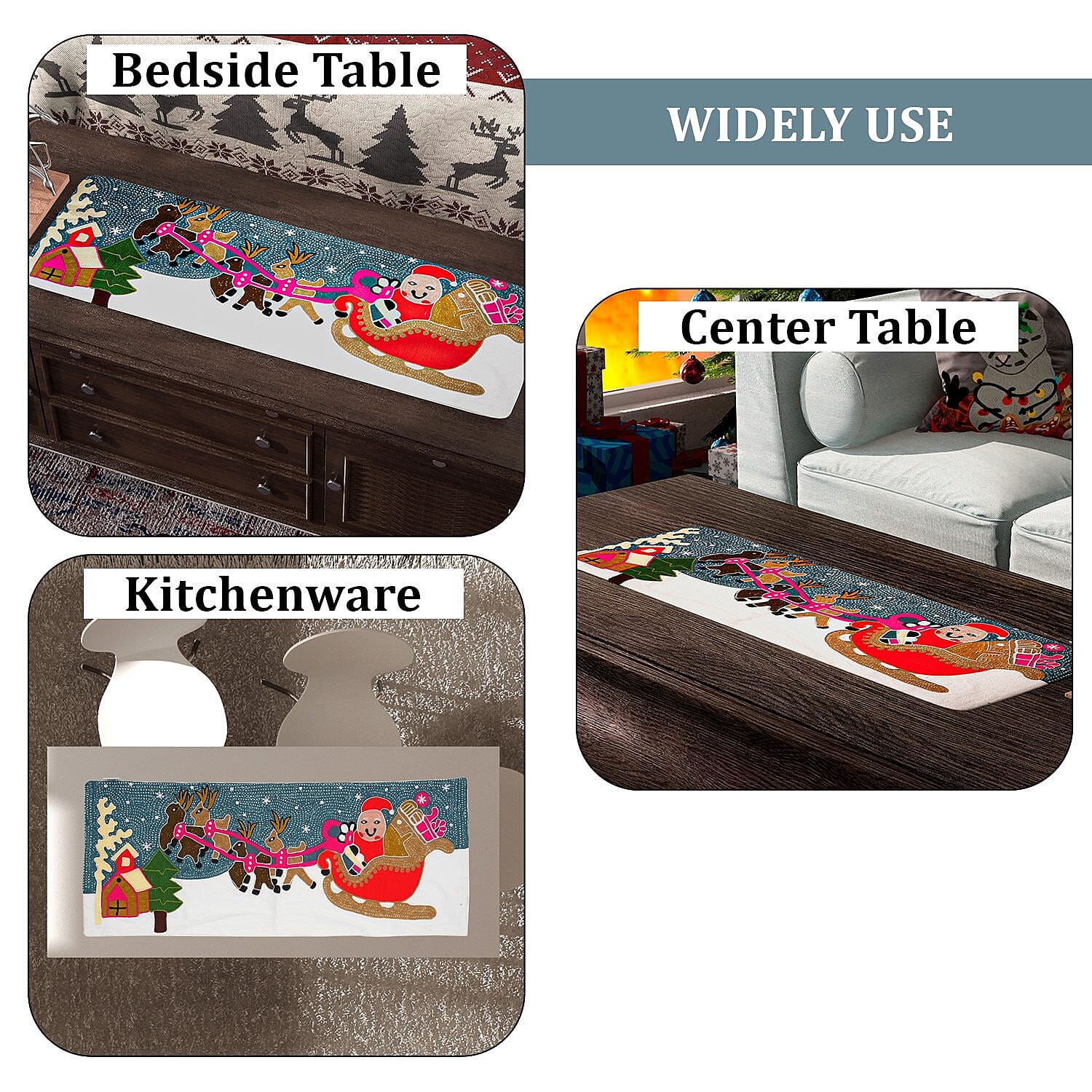 Santa on Sledge Embroidered Cotton Table Runner (Size 91x35 Cm) - Multi 8961685 3