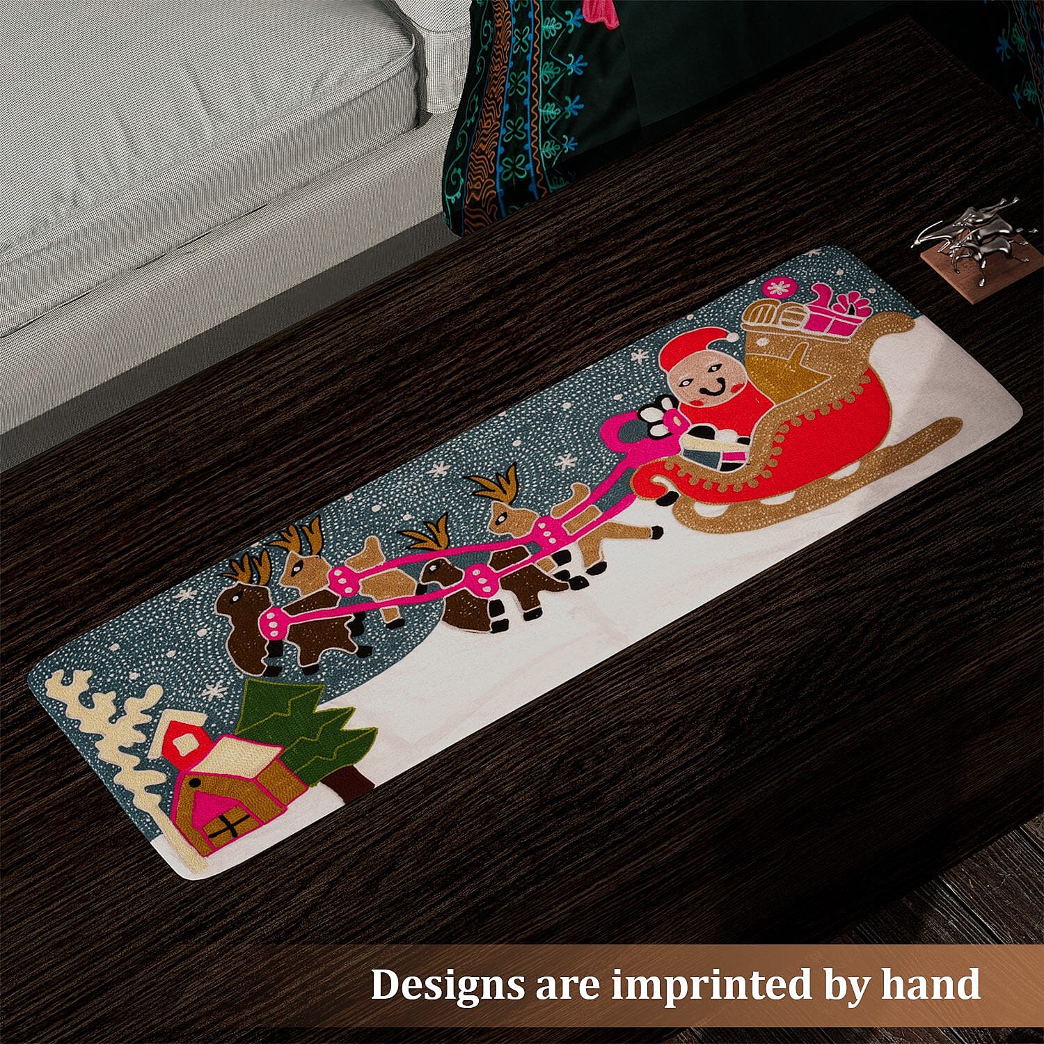 Santa on Sledge Embroidered Cotton Table Runner (Size 91x35 Cm) - Multi 8961685 4