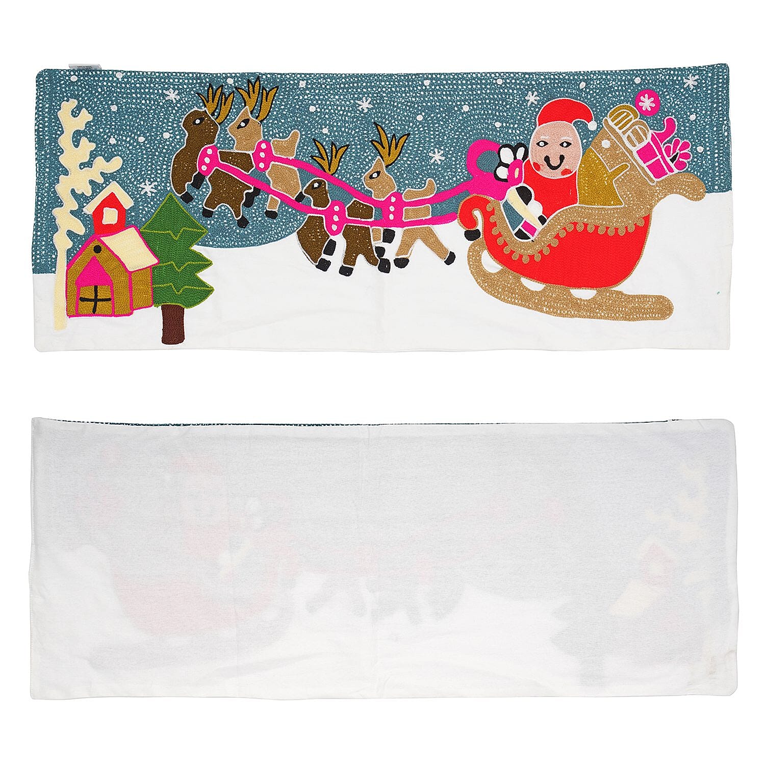 Santa on Sledge Embroidered Cotton Table Runner (Size 91x35 Cm) - Multi 8961685 8