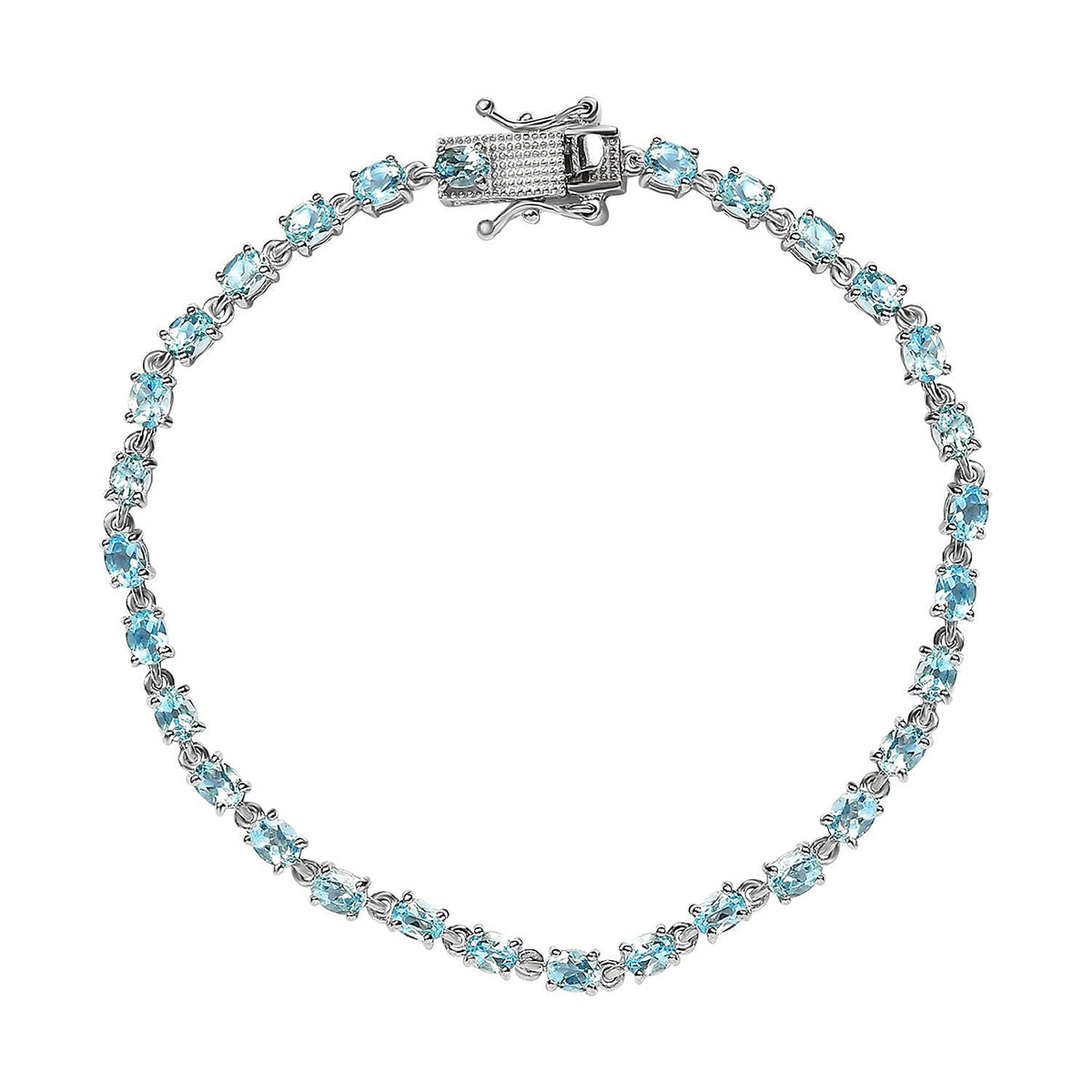 Santamaria Aquamarine Bracelet (Size - 7) in Platinum Overlay Sterling Silver 4.36 Ct, Silver Wt. 6.65 Gms. 7194276 0