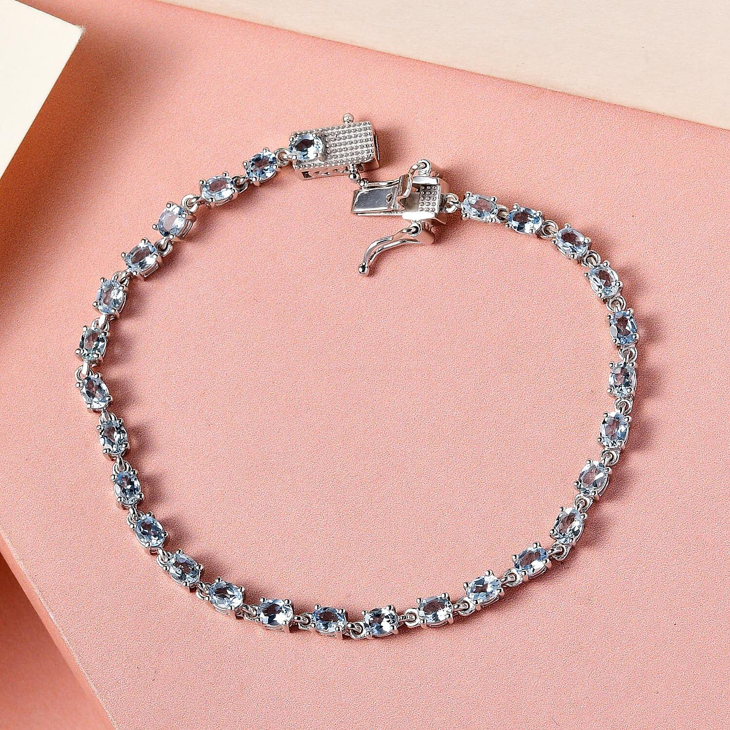 Santamaria Aquamarine Bracelet (Size - 8) in Platinum Overlay Sterling Silver 4.99 Ct. 7194277 2
