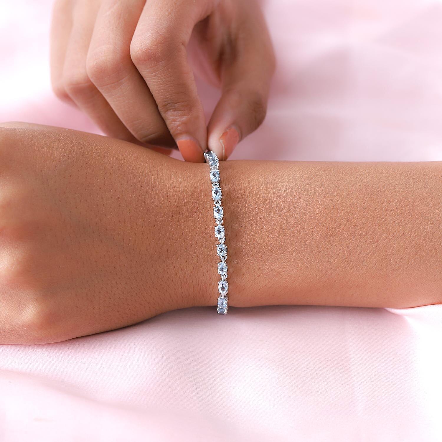 Santamaria Aquamarine Bracelet (Size - 8) in Platinum Overlay Sterling Silver 4.99 Ct. 7194277 3