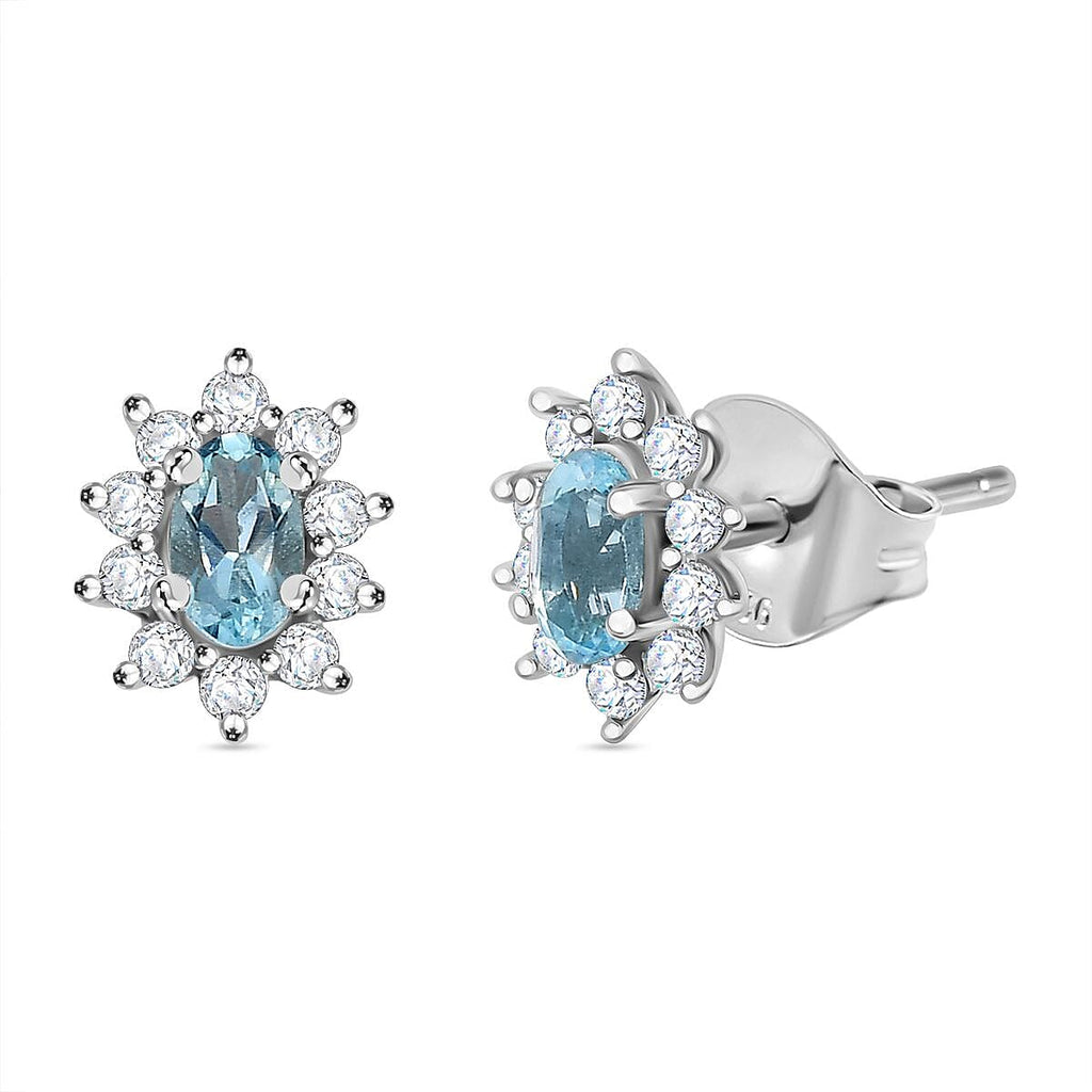 Santamaria Aquamarine & Natural Zircon Stud Earrings in Rhodium Overlay Sterling Silver