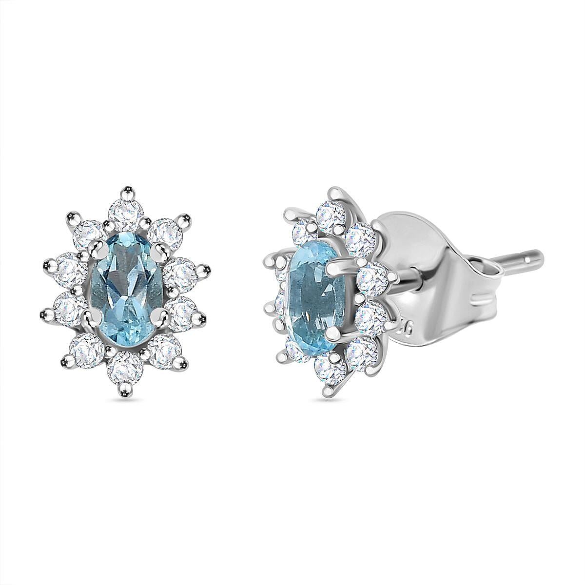 Santamaria Aquamarine &amp; Natural Zircon Stud Earrings in Rhodium Overlay Sterling Silver 7844734 0