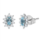 Santamaria Aquamarine & Natural Zircon Stud Earrings in Rhodium Overlay Sterling Silver