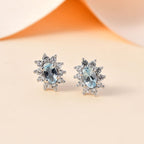 Santamaria Aquamarine & Natural Zircon Stud Earrings in Rhodium Overlay Sterling Silver