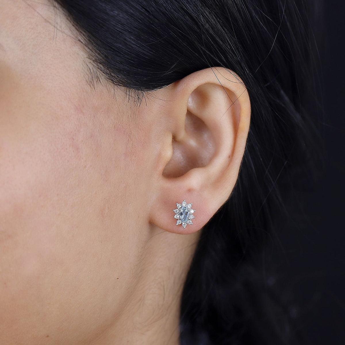 Santamaria Aquamarine &amp; Natural Zircon Stud Earrings in Rhodium Overlay Sterling Silver 7844734 3