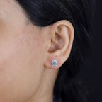 Santamaria Aquamarine & Natural Zircon Stud Earrings in Rhodium Overlay Sterling Silver