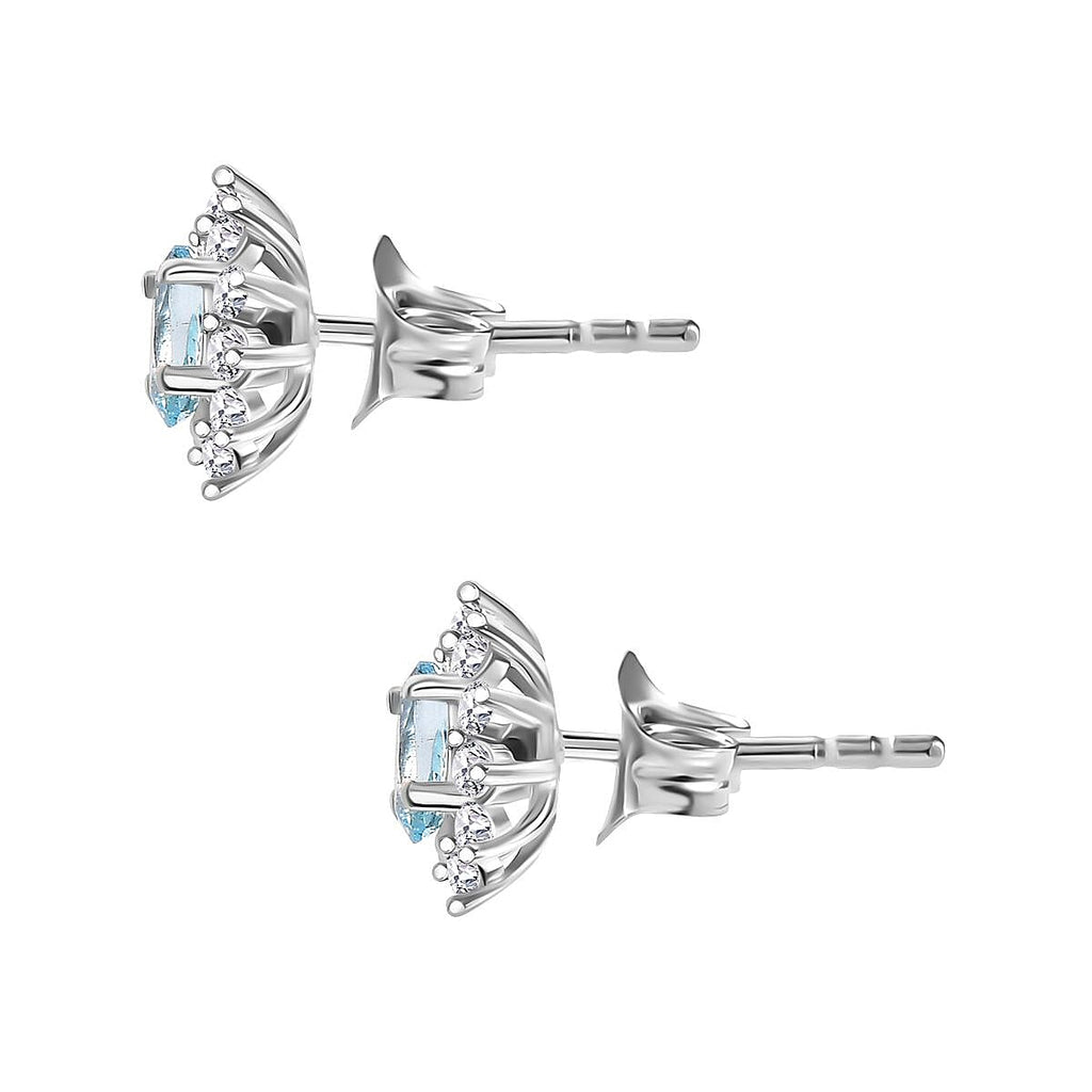 Santamaria Aquamarine & Natural Zircon Stud Earrings in Rhodium Overlay Sterling Silver