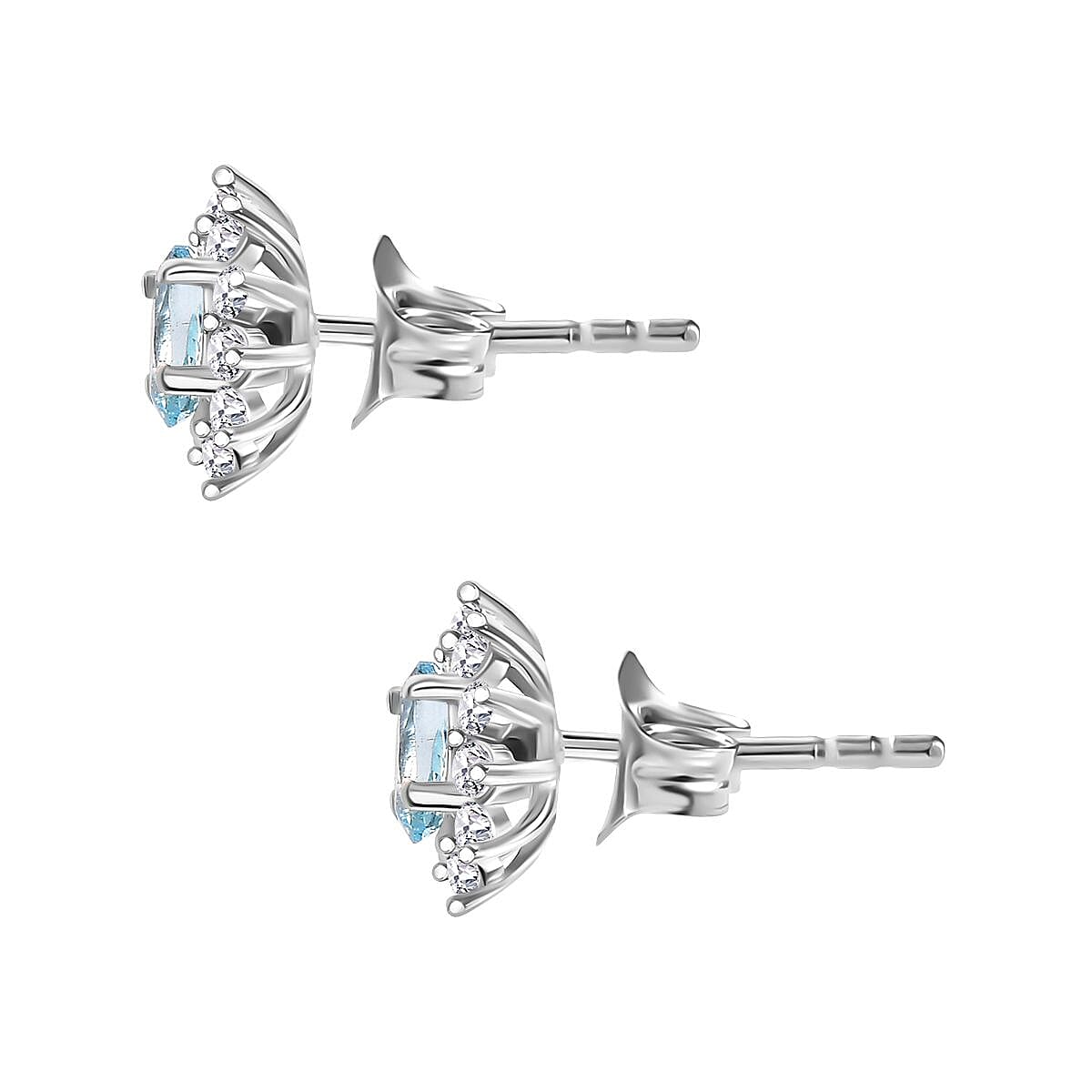 Santamaria Aquamarine &amp; Natural Zircon Stud Earrings in Rhodium Overlay Sterling Silver 7844734 4