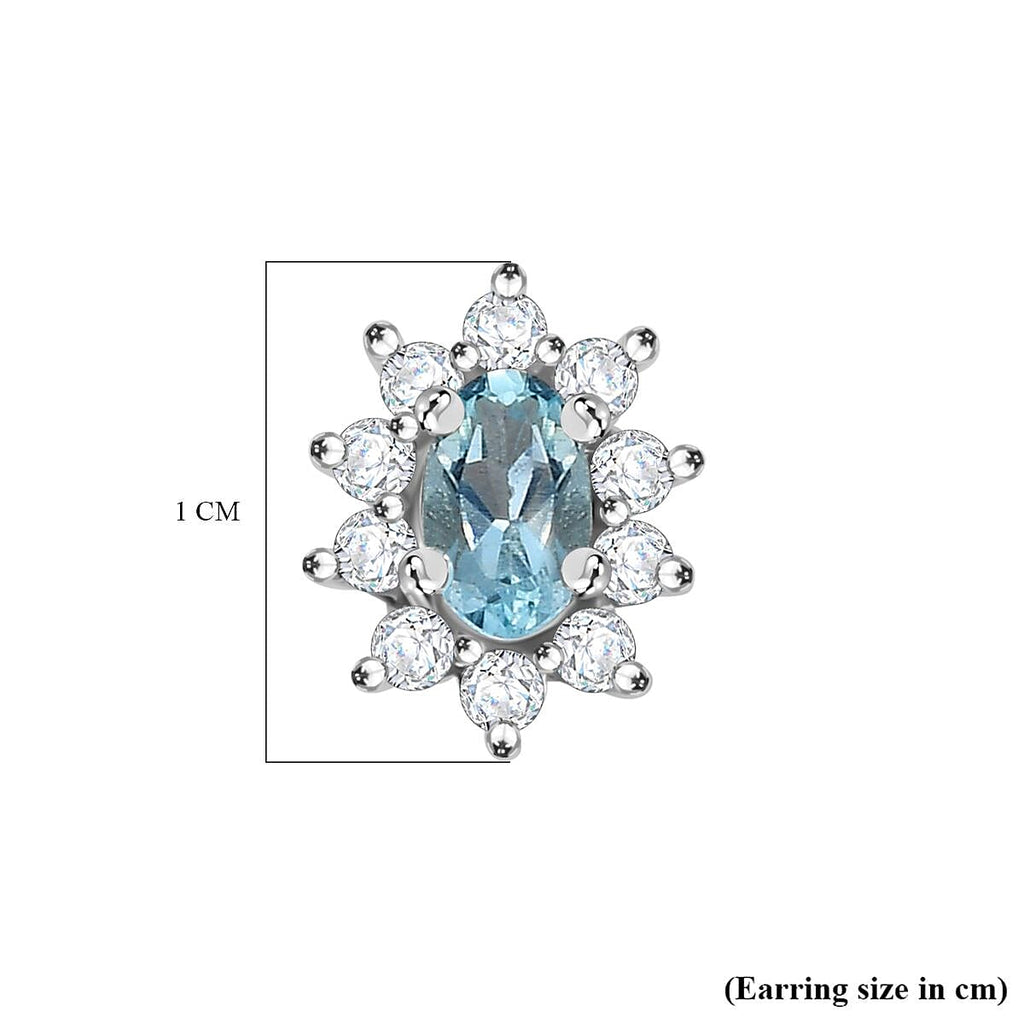 Santamaria Aquamarine & Natural Zircon Stud Earrings in Rhodium Overlay Sterling Silver