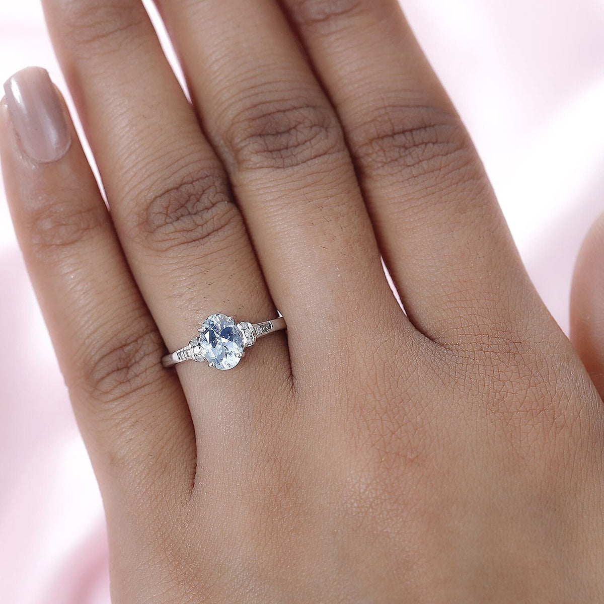 Santamaria Aquamarine &amp; Diamond Ring in Platinum Overlay Sterling Silver 1.27 Ct 7721741 2