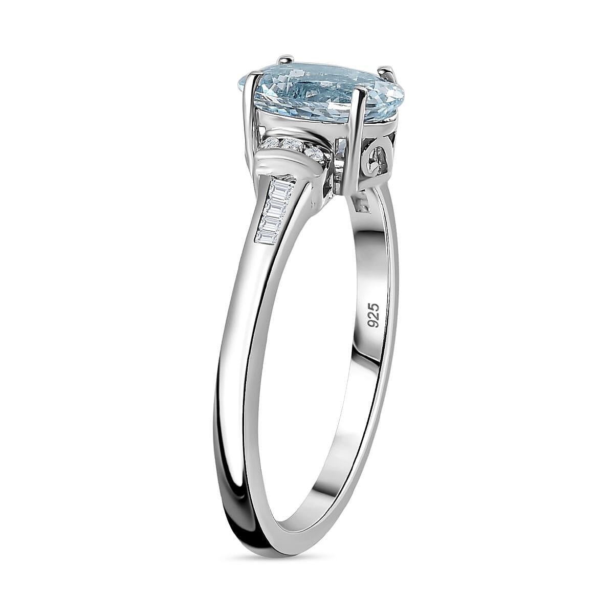 Santamaria Aquamarine &amp; Diamond Ring in Platinum Overlay Sterling Silver 1.27 Ct 7721741 3