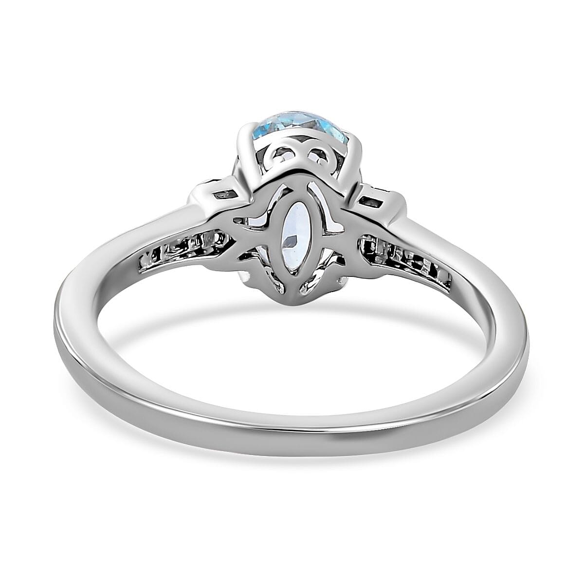 Santamaria Aquamarine &amp; Diamond Ring in Platinum Overlay Sterling Silver 1.27 Ct 7721741 4