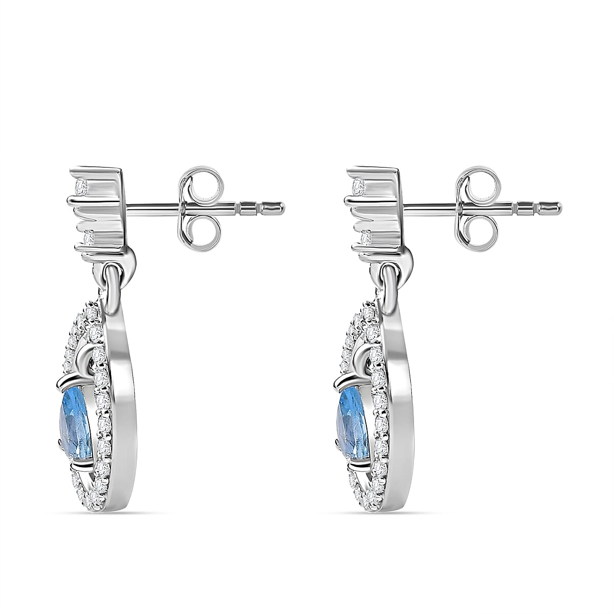 Santamaria Aquamarine &amp; White Zircon Dangling Earring with Push Back in Rhodium Overlay Sterling Silver 1.04 Ct. 8081604 4