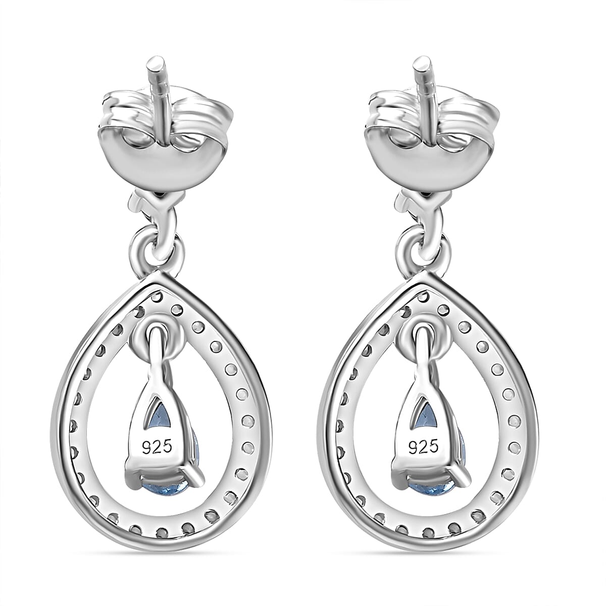 Santamaria Aquamarine &amp; White Zircon Dangling Earring with Push Back in Rhodium Overlay Sterling Silver 1.04 Ct. 8081604 5