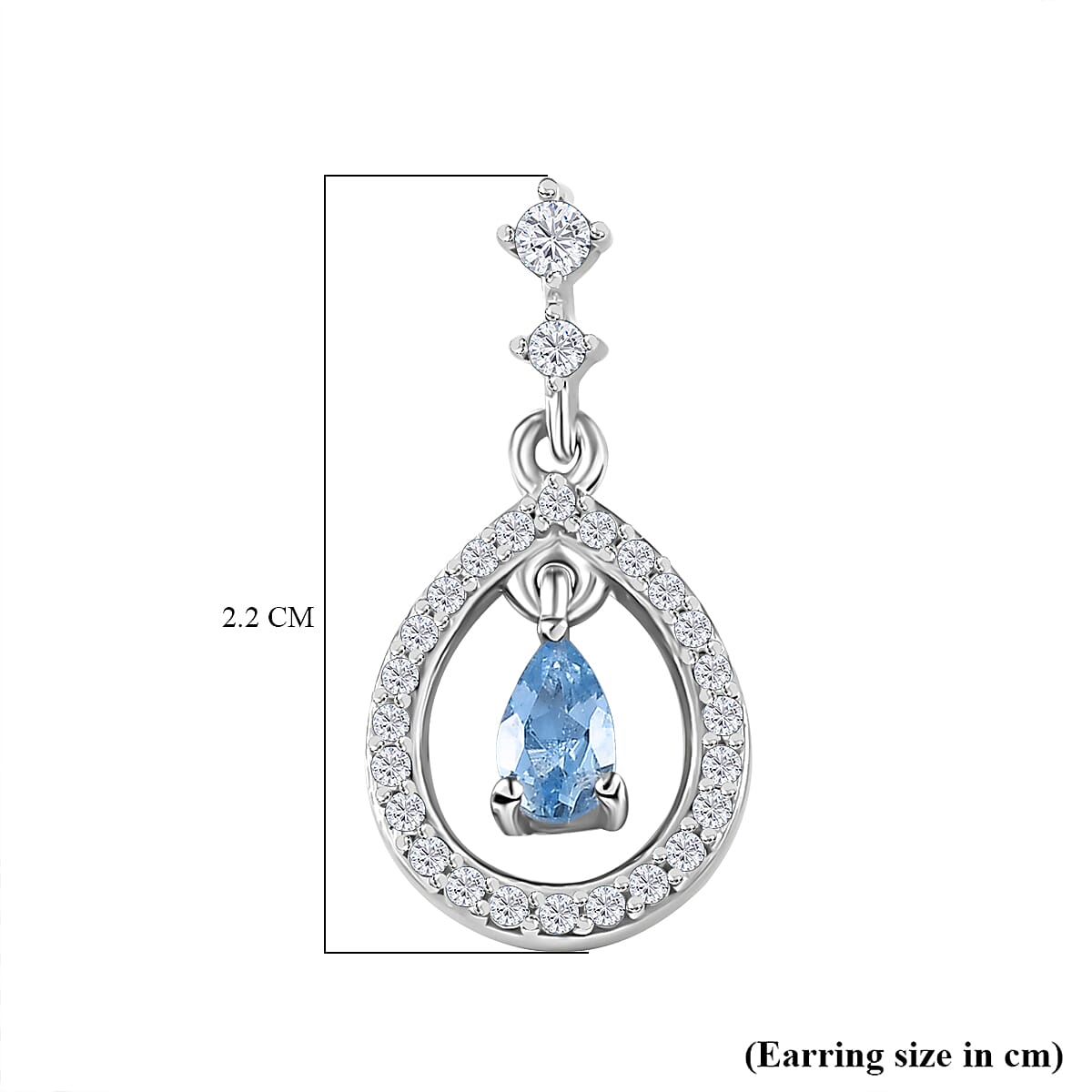 Santamaria Aquamarine &amp; White Zircon Dangling Earring with Push Back in Rhodium Overlay Sterling Silver 1.04 Ct. 8081604 6