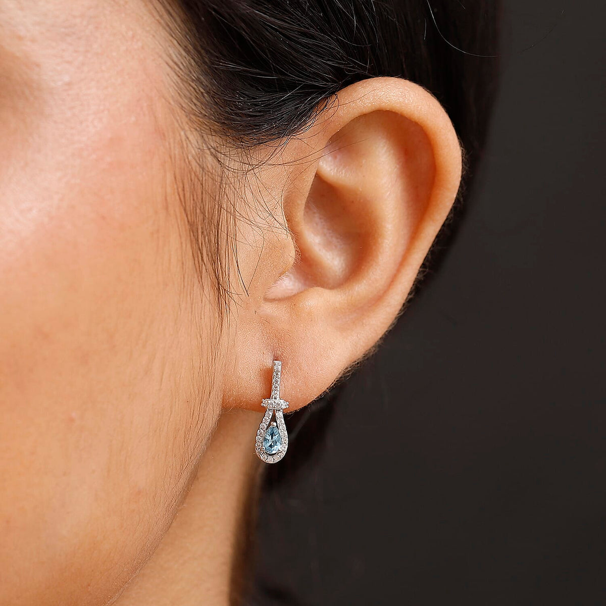 Santamaria Aquamarine &amp; White Zircon Push Back Earrings in Rhodium Overlay Sterling Silver 1.92 Ct. 8065193 3