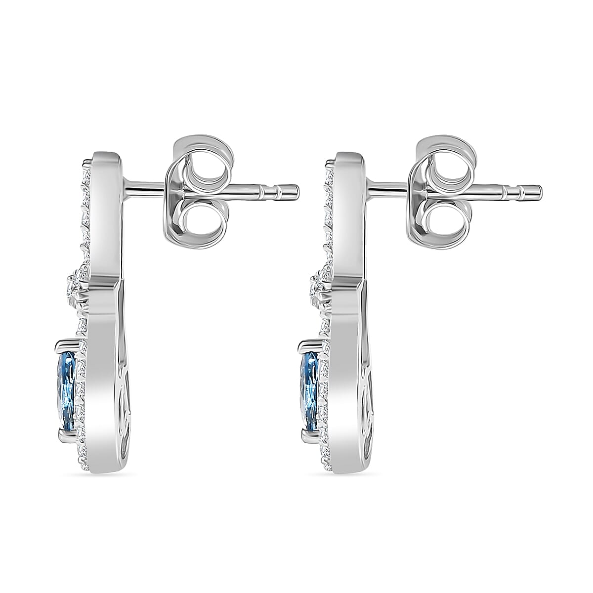 Santamaria Aquamarine &amp; White Zircon Push Back Earrings in Rhodium Overlay Sterling Silver 1.92 Ct. 8065193 4