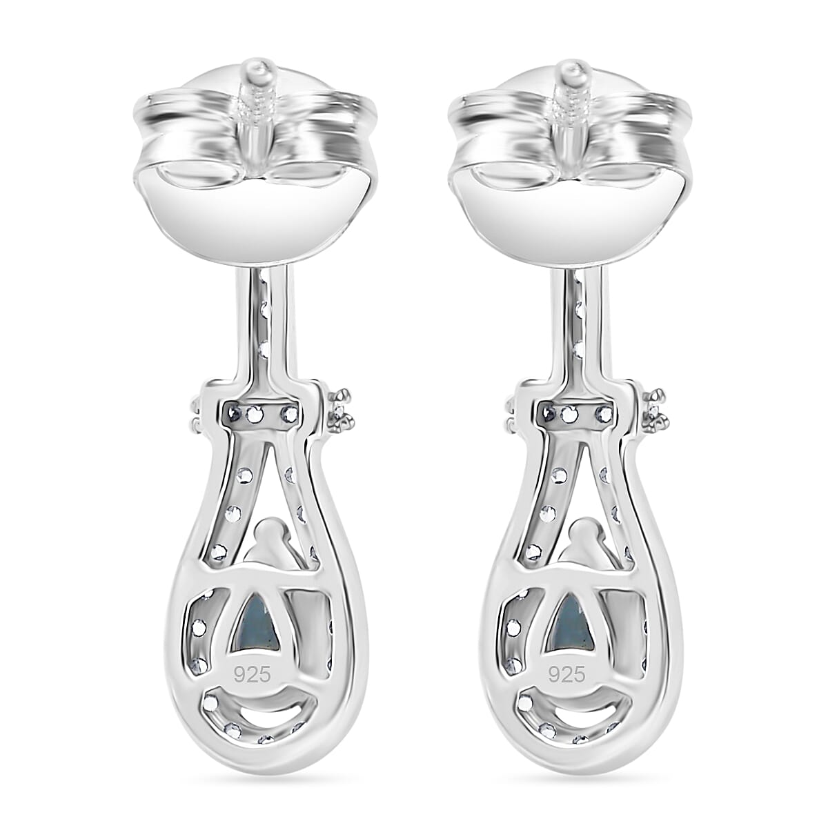 Santamaria Aquamarine &amp; White Zircon Push Back Earrings in Rhodium Overlay Sterling Silver 1.92 Ct. 8065193 5