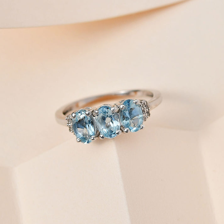 Santamaria Aquamarine &amp; Natural Zircon Ring in Platinum Overlay Sterling Silver 1.28 Ct 7721681 2