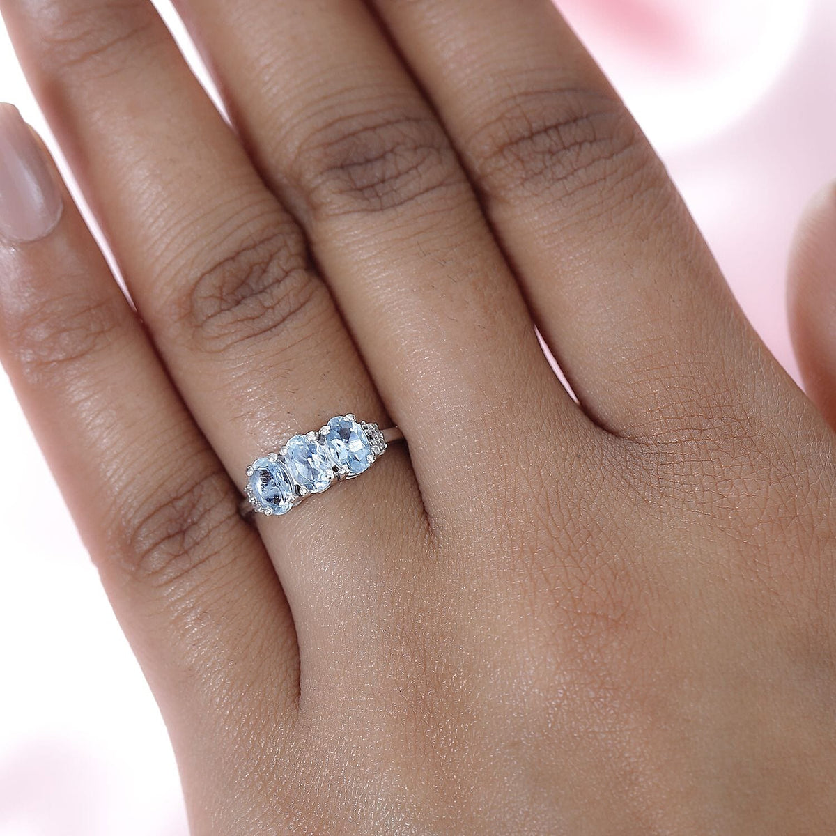 Santamaria Aquamarine &amp; Natural Zircon Ring in Platinum Overlay Sterling Silver 1.28 Ct 7721681 2